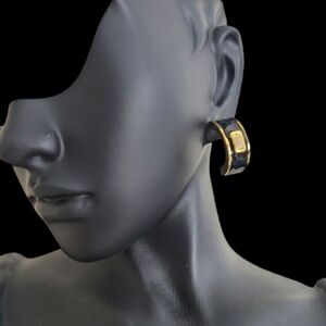 Vintage 80s Lady Remington Black Enamel Rhinestone Goldtone Setting Earrings